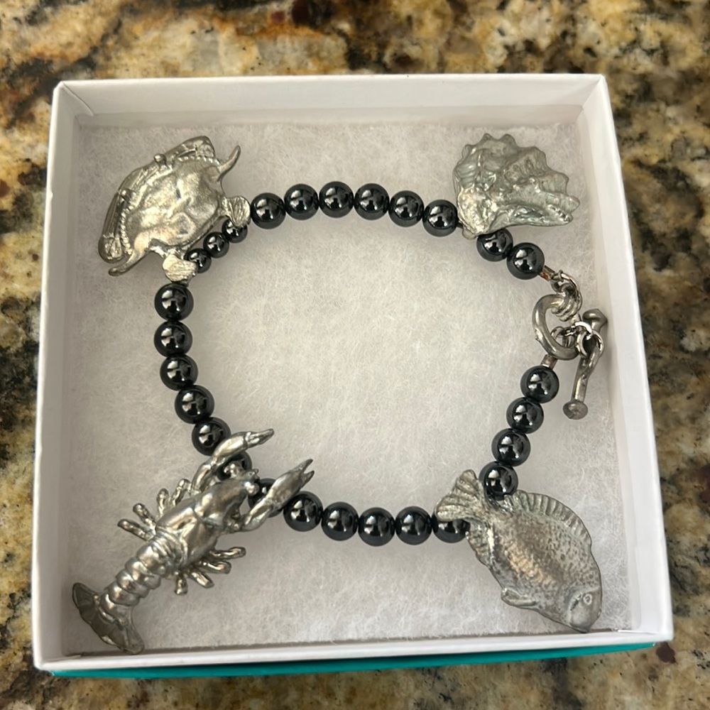 Artist Signed Gumbo Hematite Bracelet on Memory Wire
